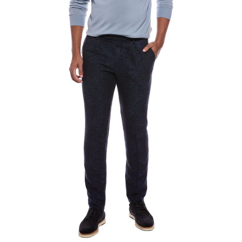 Slowear Mens  Linen-Blend Single Pleat Regular Fit Pant, Blue